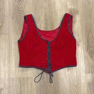 Vtg 80s 90s Corduroy Renaissance Bodice Whimsigoth Lace-Up Corset Vest One Size